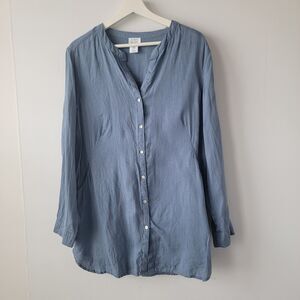sigrid olsen womens 100% linen shirt size M roll-tab sleeve button up beachy
